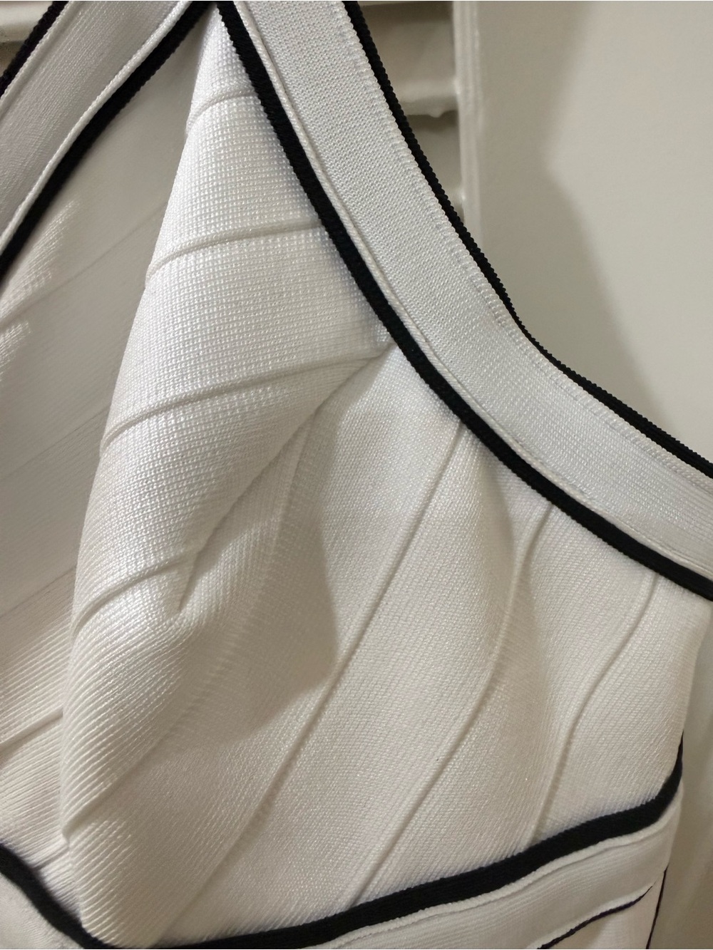 White Bodycon Dress with Black Trim - thick Material - Picture 4 of 7